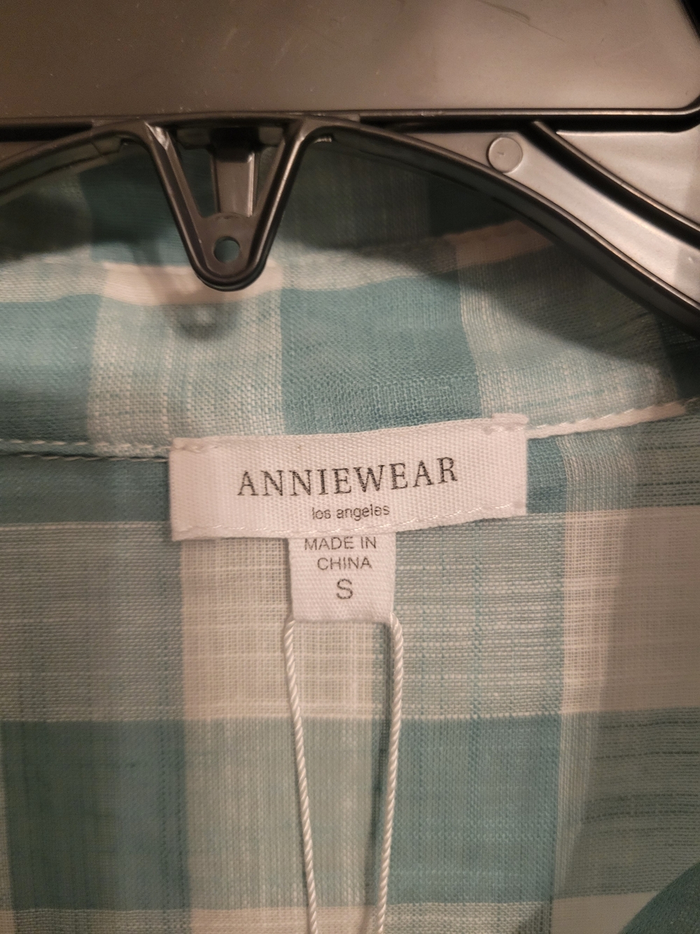 Anniewear Amazing Plaid Lightweight Button-Down Shirt in Light Teal and White - Picture 2 of 9